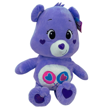 Blaues Glücksbärchen Plüschtier mit Symbol-Bauchmotiv und Herz-Details im Gesicht, ca. 44 cm sitzend (ca. 60 cm Gesamtlänge inkl. Beine).